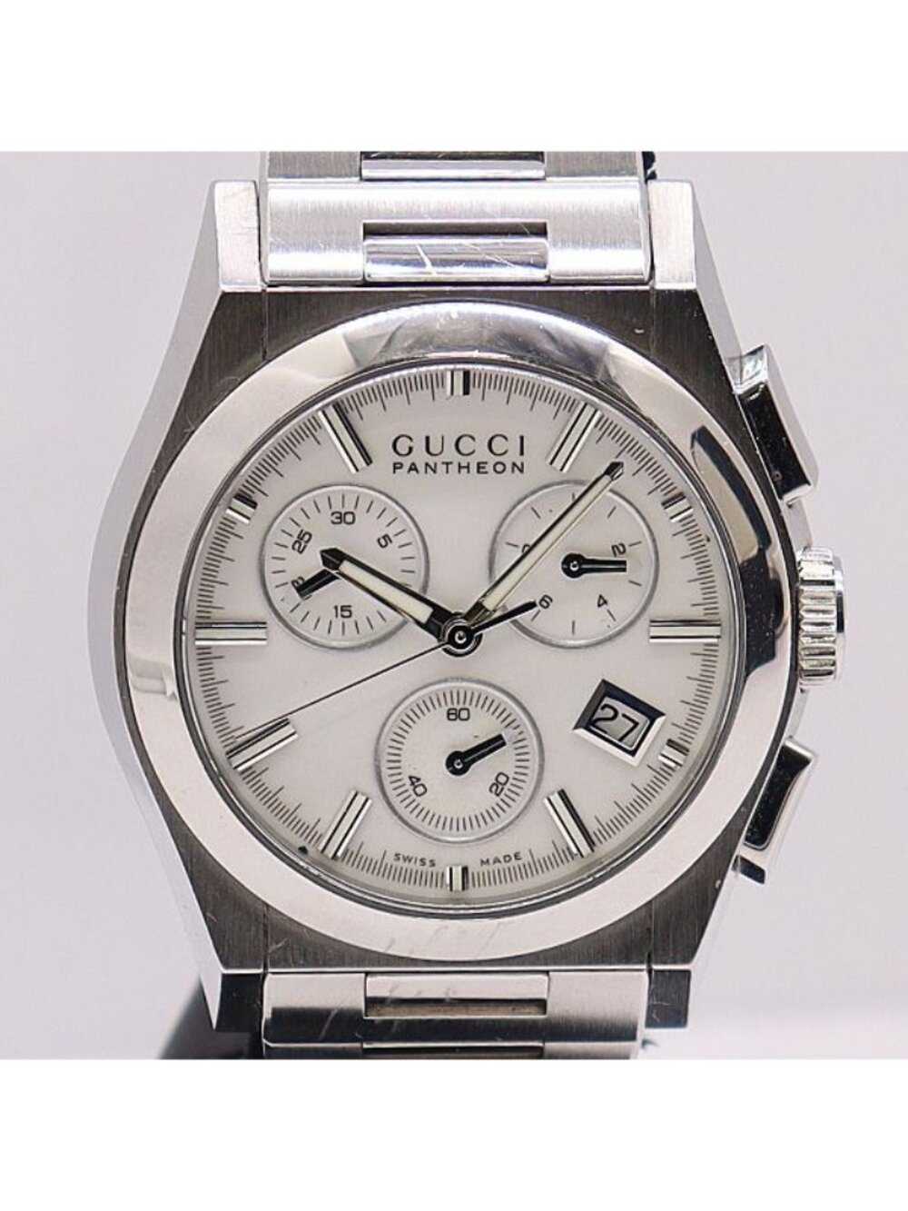 Gucci Pantheon Chronograph 115.4 White Dial Date Watch